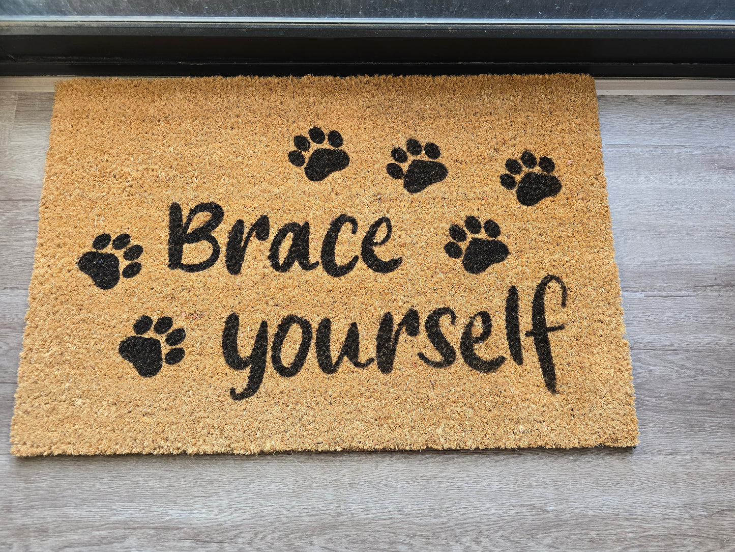 BRACE YOURSELF PET PAW PRINTS FUN CUSTOM DOOR MAT