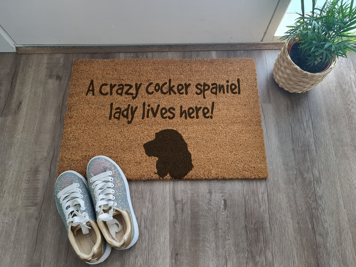 A CRAZY COCKER SPANIEL LADY LIVES HERE CUSTOM DOOR MAT