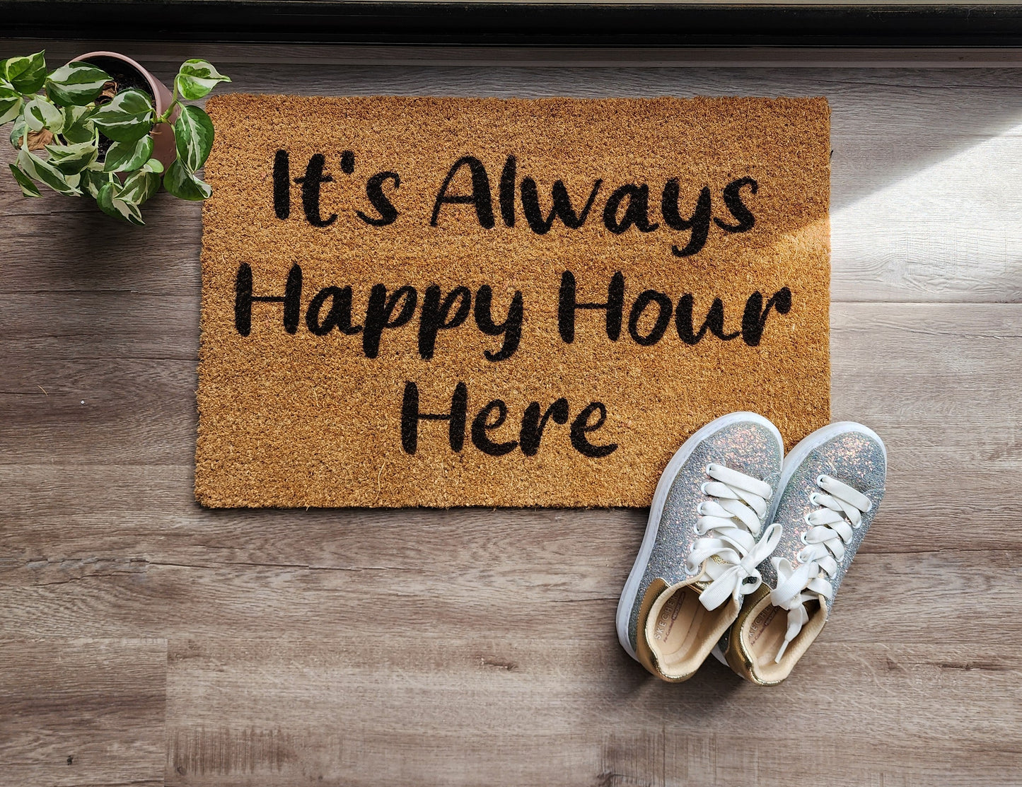 IT'S ALWAY HAPPY HOUR HERE CUSTOM DOORMAT