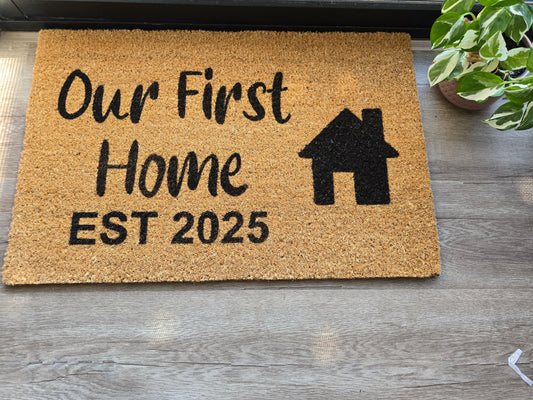 OUR FIRST HOME PERSONALISED DOOR MAT WITH EST DATE