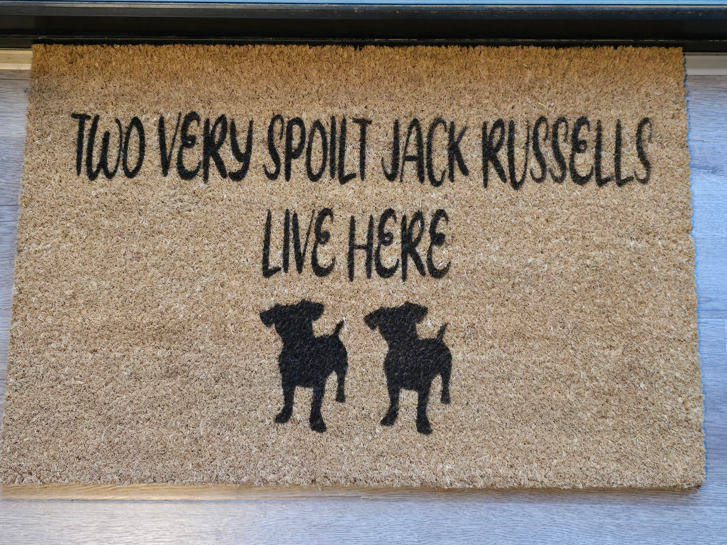 TWO VERY SPOILT JACK RUSSELLS LIVE HERE CUSTOM DOOR MAT