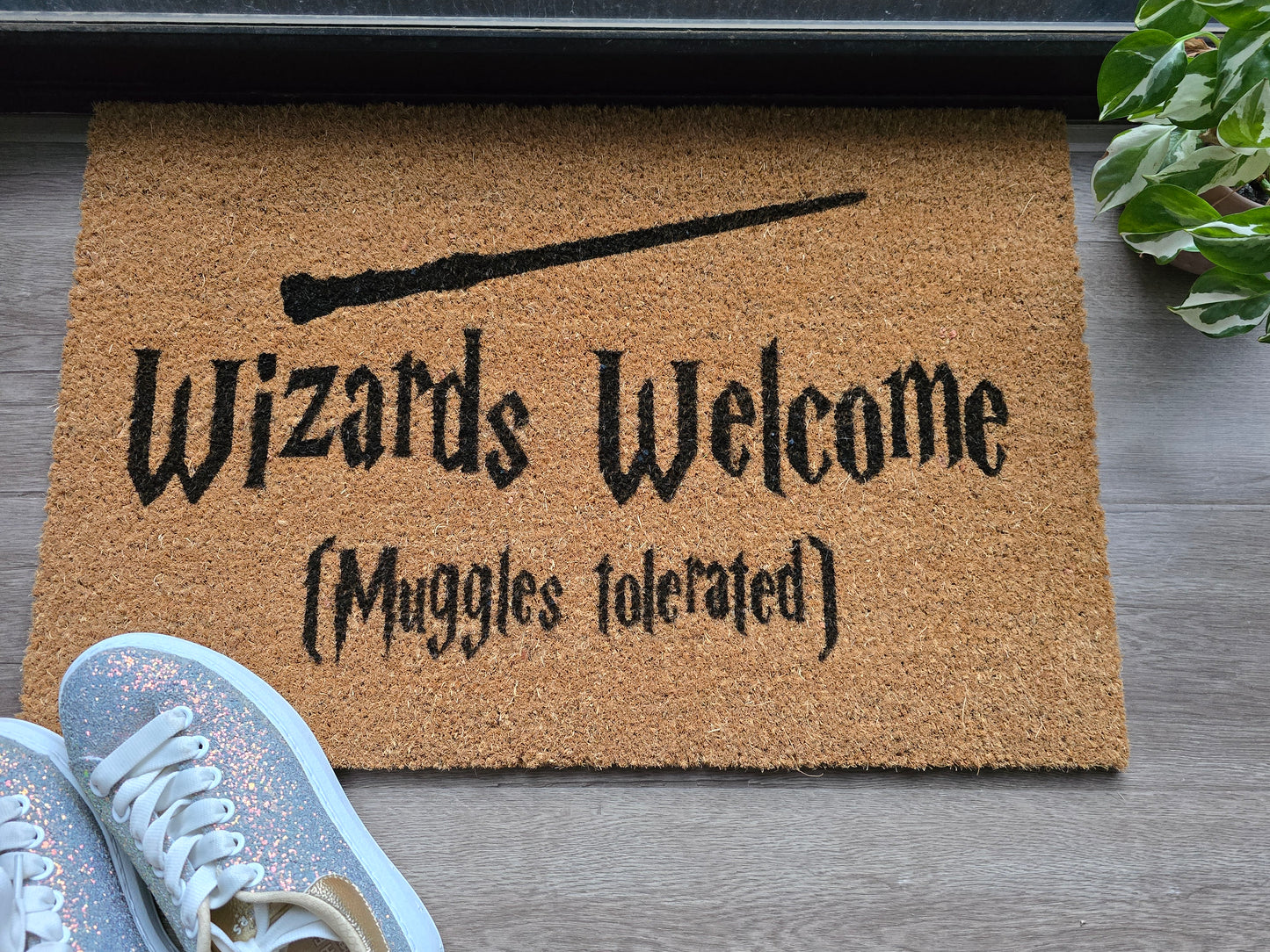 WIZARDS WELCOME MUGGLES TOLERATED CUSTOM DOORMAT