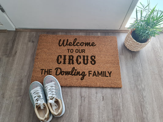 WELCOME TO OUR CIRCUS PERSONALISED NAME DOOR MAT