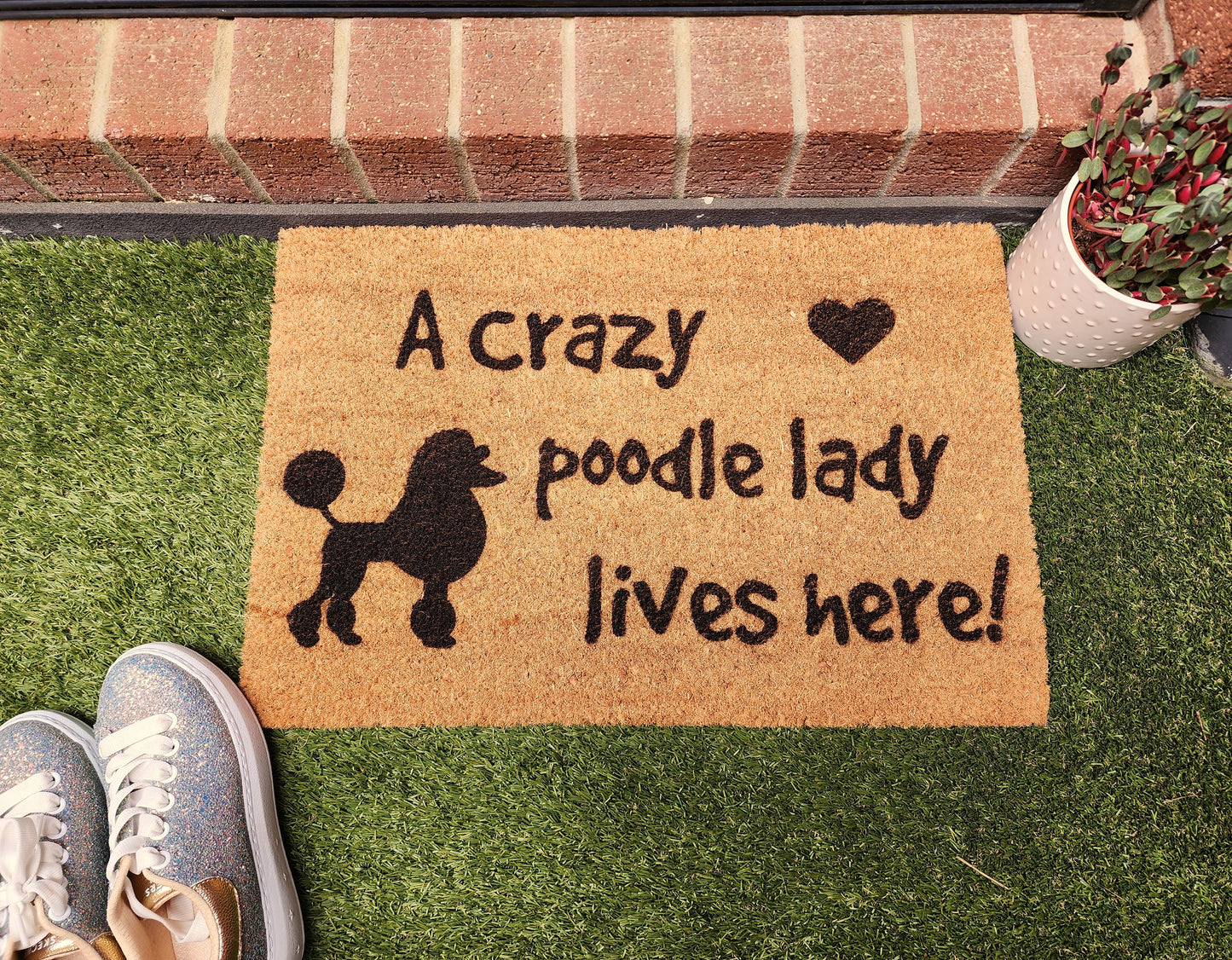 A CRAZY POODLE LADY LIVES HERE CUSTOM DOOR MAT