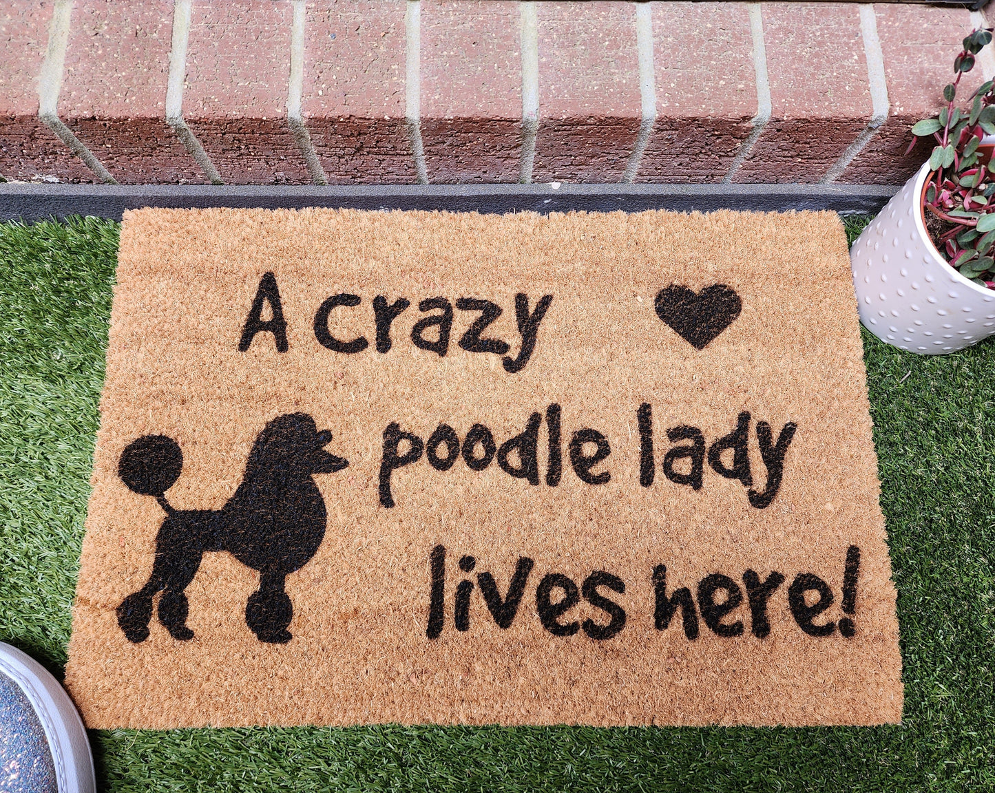 A CRAZY POODLE LADY LIVES HERE CUSTOM DOOR MAT