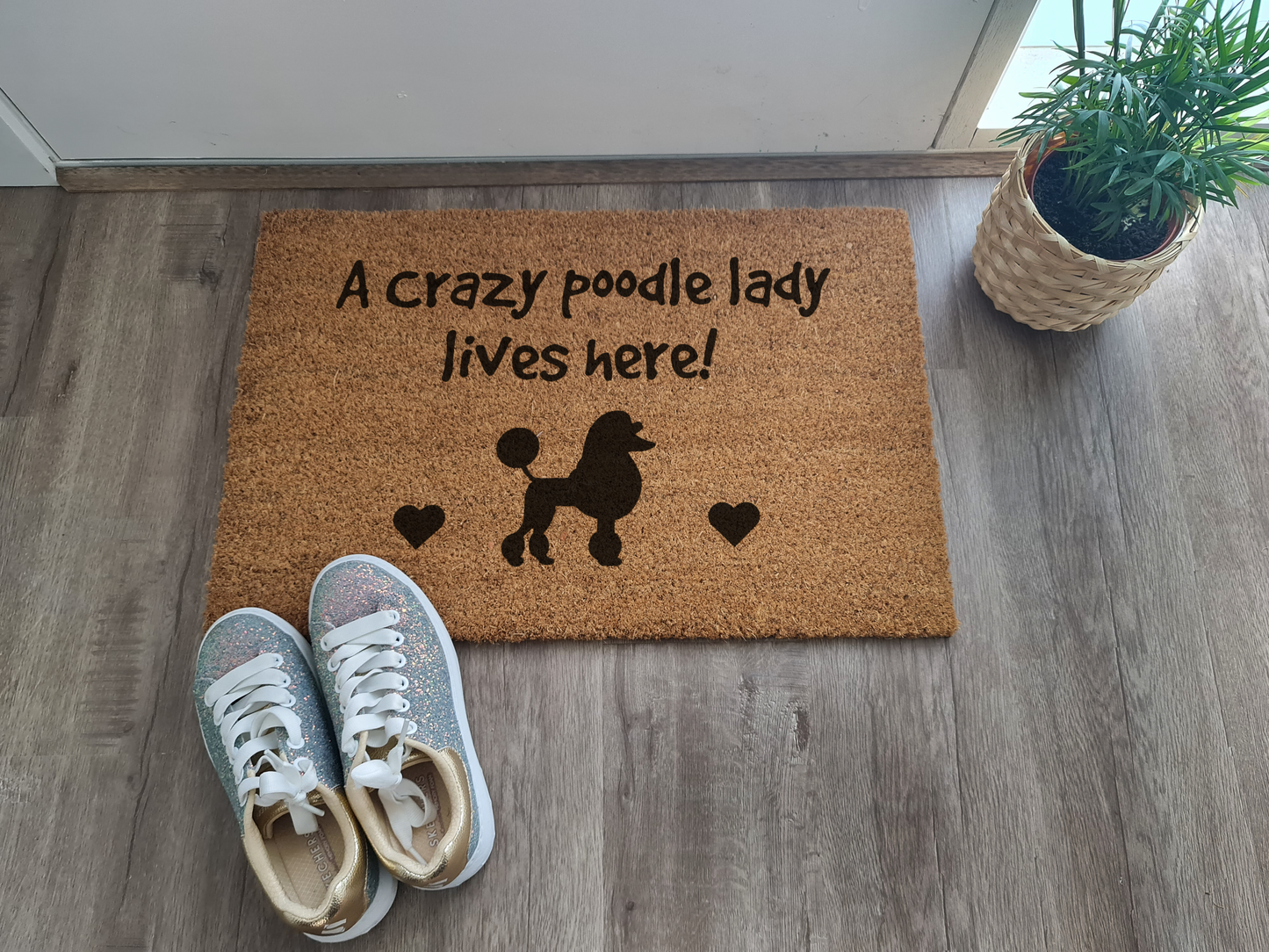 A CRAZY POODLE LADY LIVES HERE! CUSTOM DOOR MAT