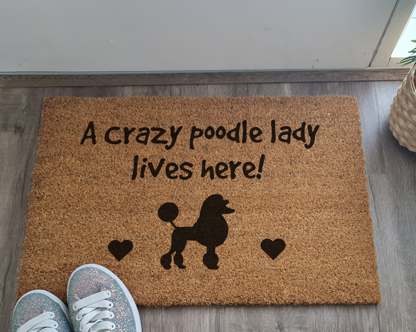 A CRAZY POODLE LADY LIVES HERE! CUSTOM DOOR MAT