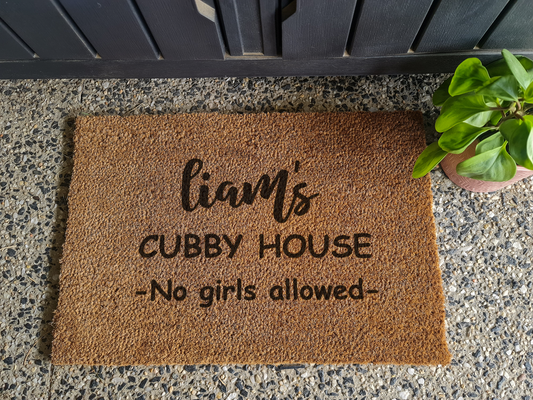CUBBY HOUSE KIDS NO GIRLS ALLOWED PERSONALISED DOOR MAT