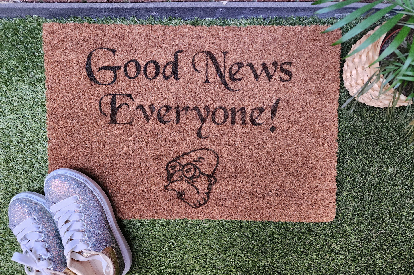 GOOD NEWS EVERYONE CUSTOM DOORMAT