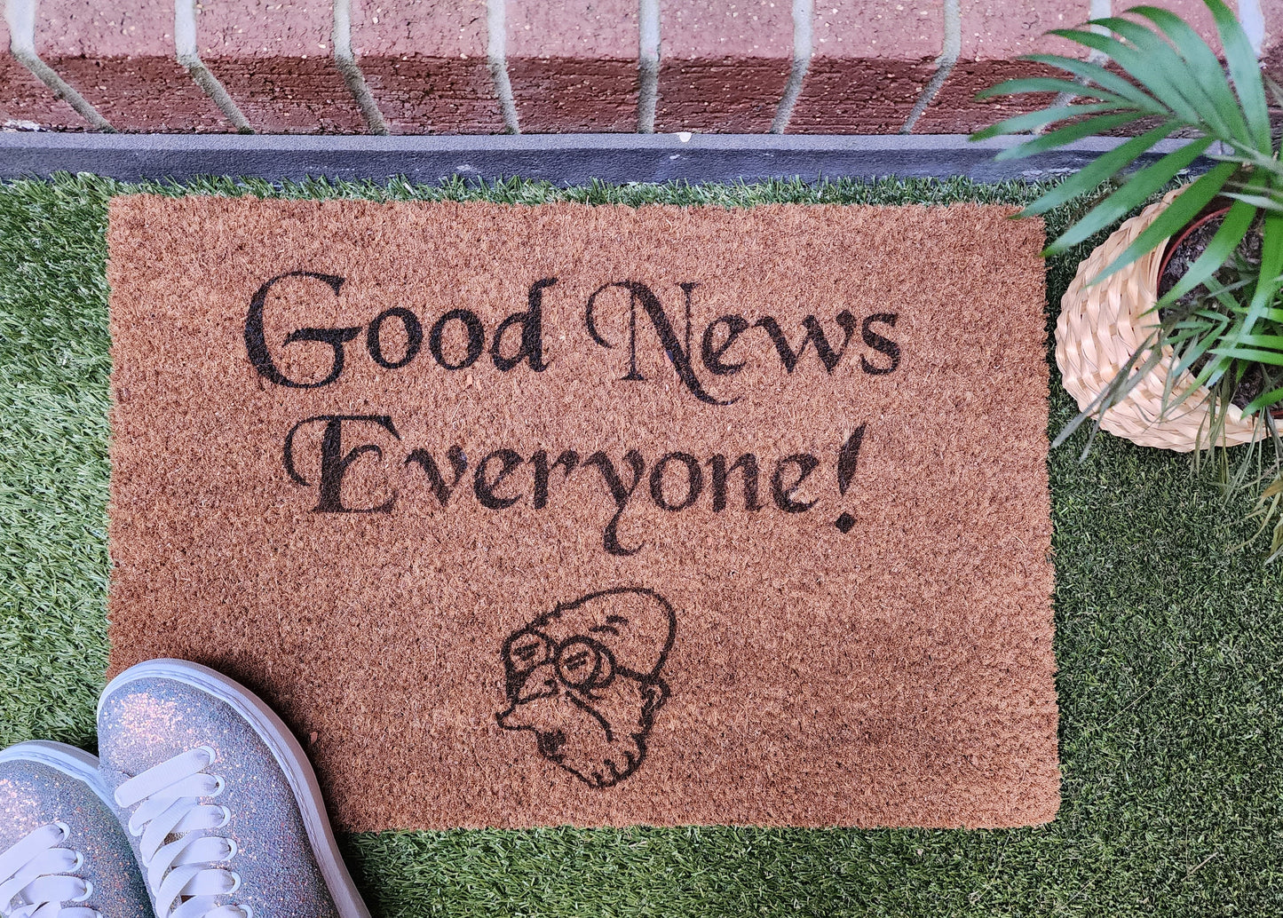GOOD NEWS EVERYONE CUSTOM DOORMAT