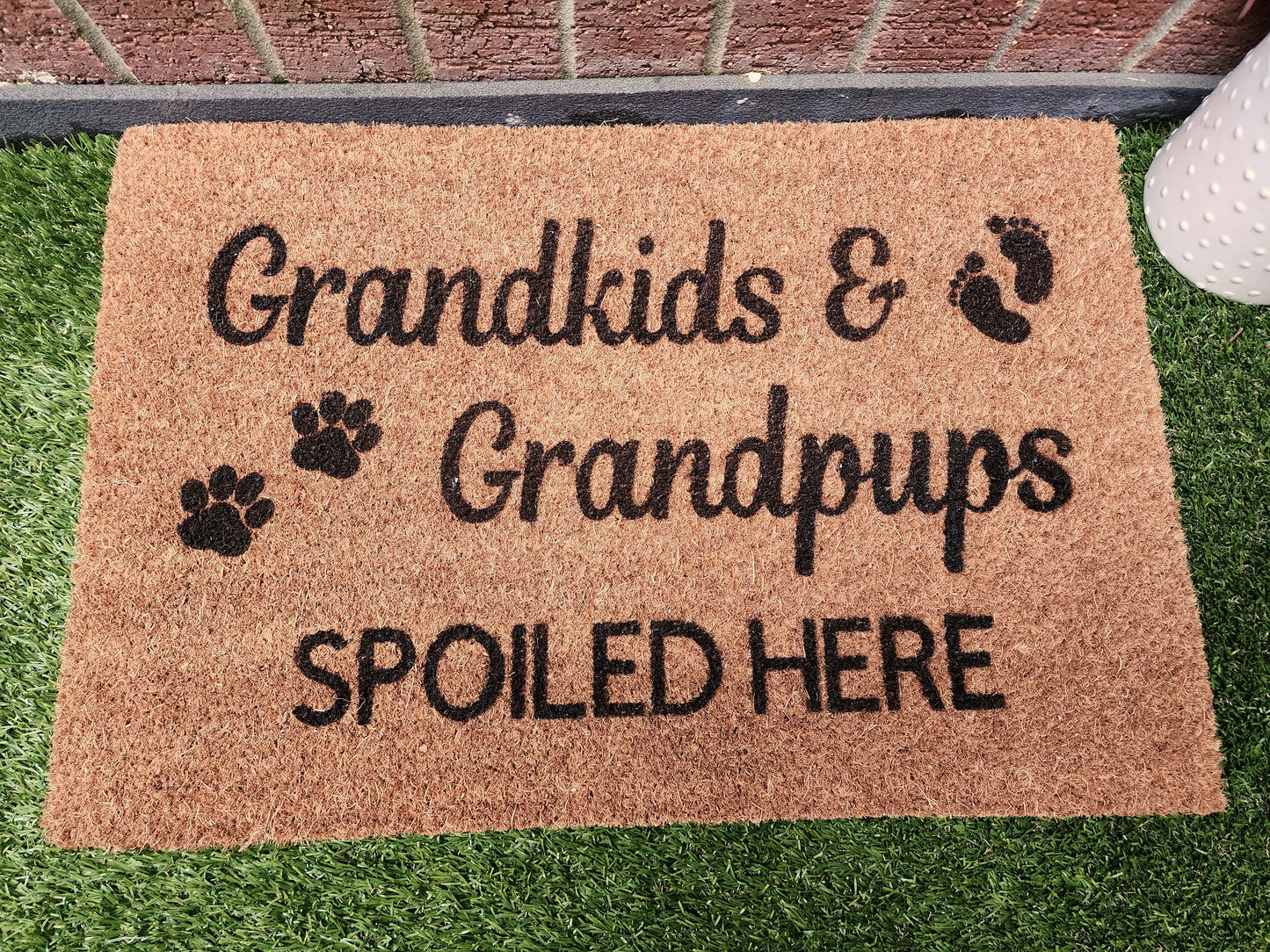 GRANDKIDS & GRANDPUPS SPOILED HERE CUSTOM DOOR MAT