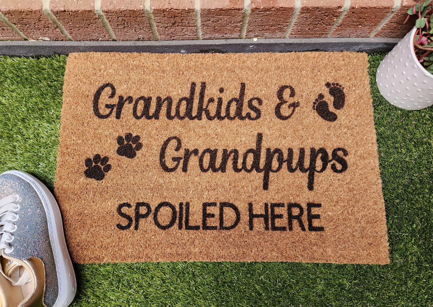 GRANDKIDS & GRANDPUPS SPOILED HERE CUSTOM DOOR MAT