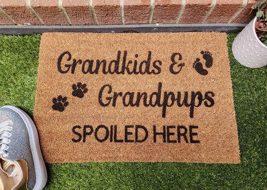 GRANDKIDS & GRANDPUPS SPOILED HERE CUSTOM DOOR MAT