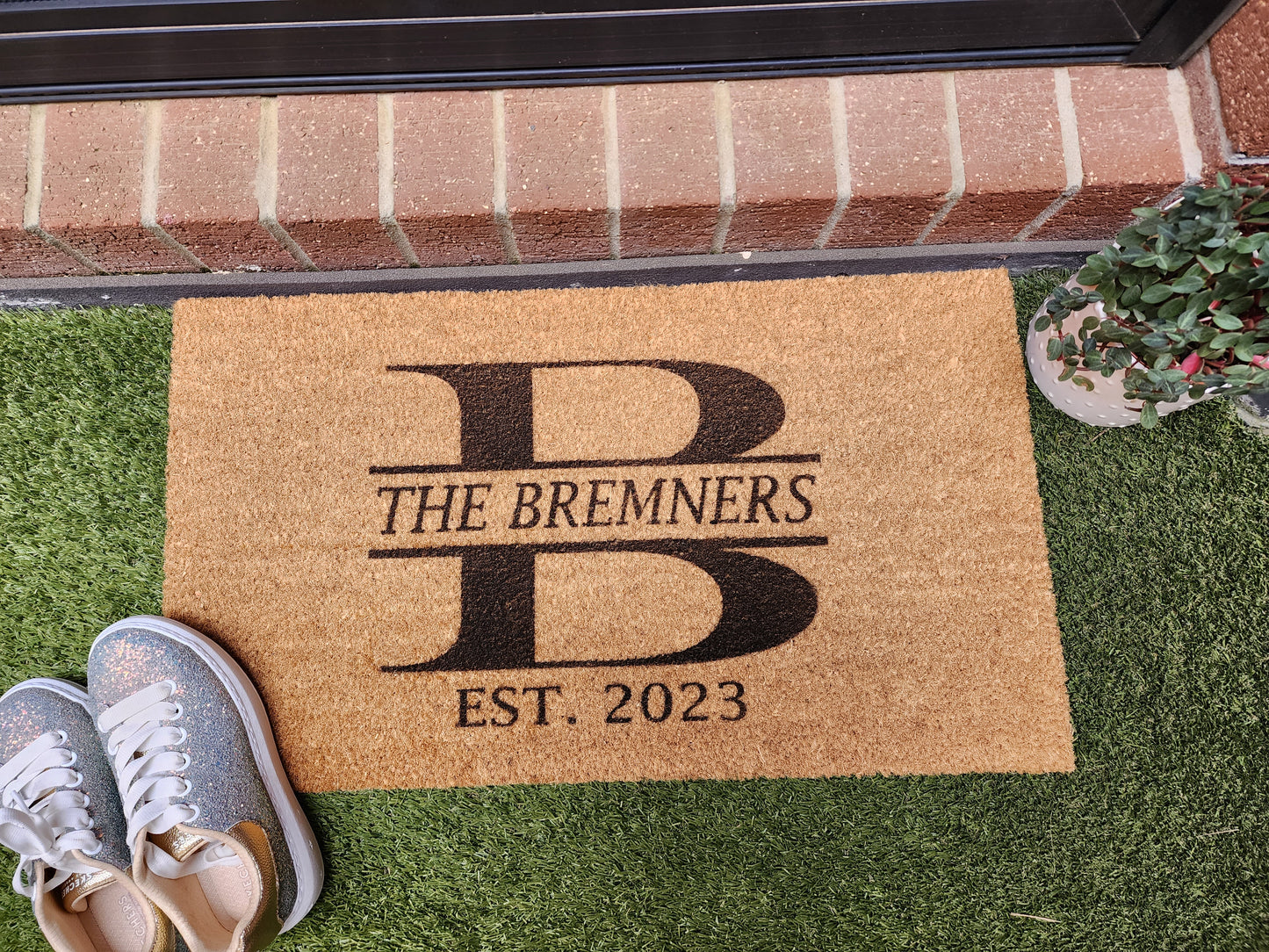 MONOGRAM INITIAL NAME PERSONALISED DOOR MAT WITH EST DATE