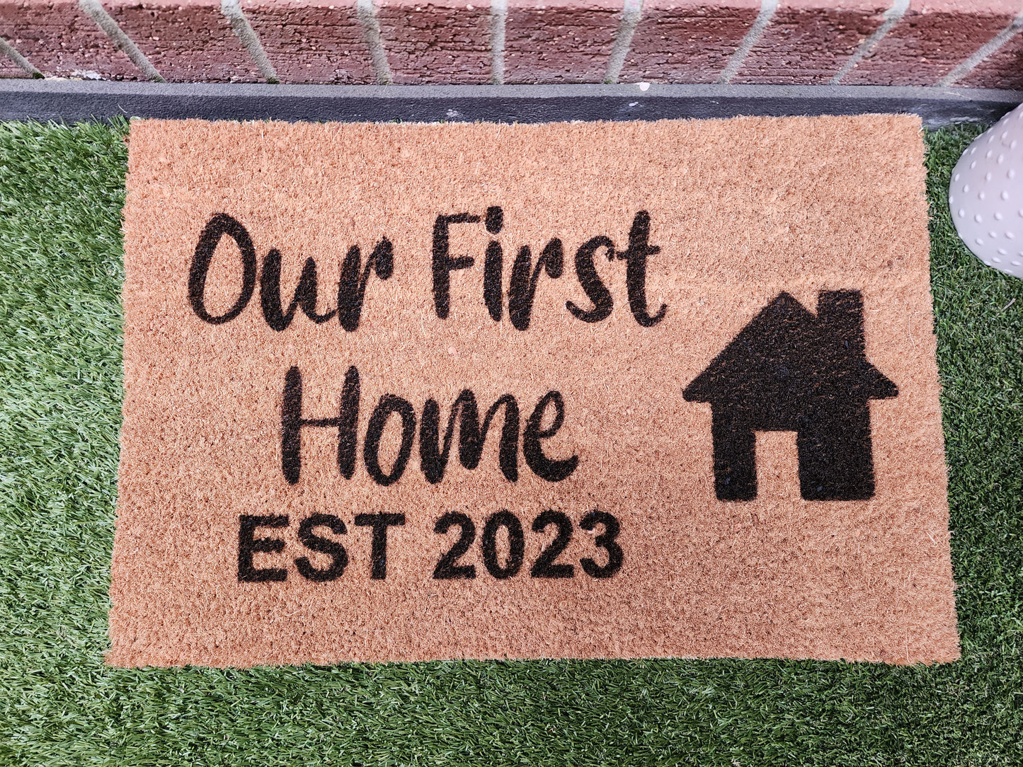 OUR FIRST HOME PERSONALISED DOOR MAT WITH EST DATE