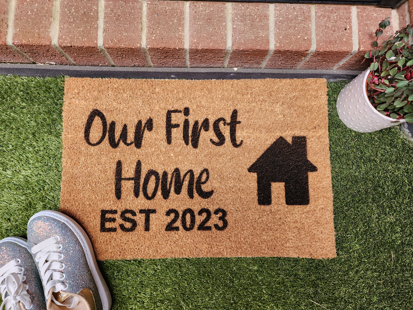 OUR FIRST HOME PERSONALISED DOOR MAT WITH EST DATE