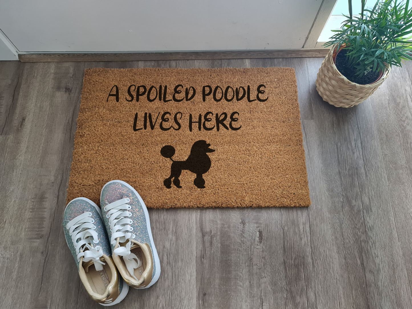 A SPOILED POODLE LIVES HERE CUSTOM DOOR MAT
