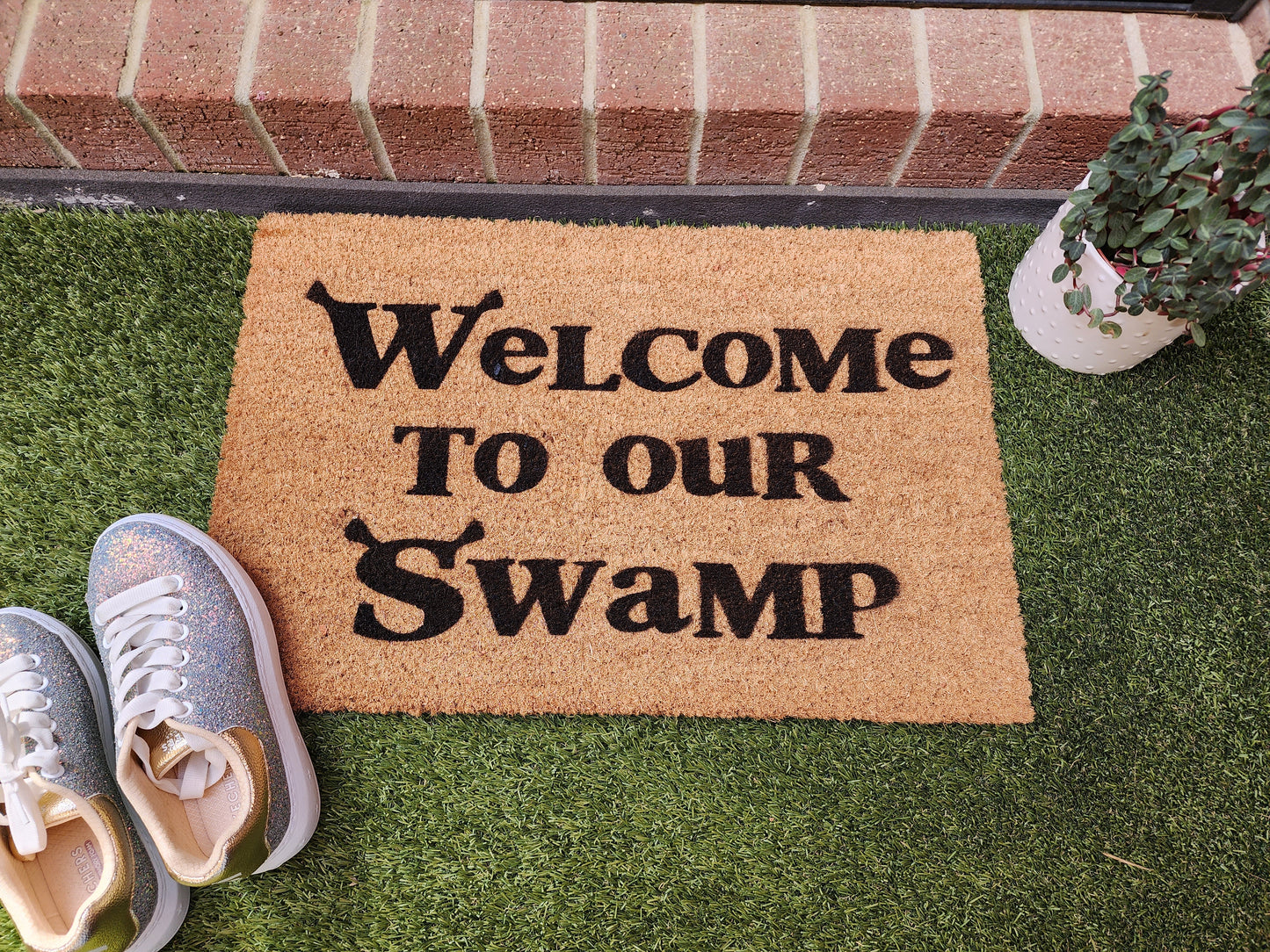 WELCOME TO OUR SWAMP CUSTOM DOORMAT