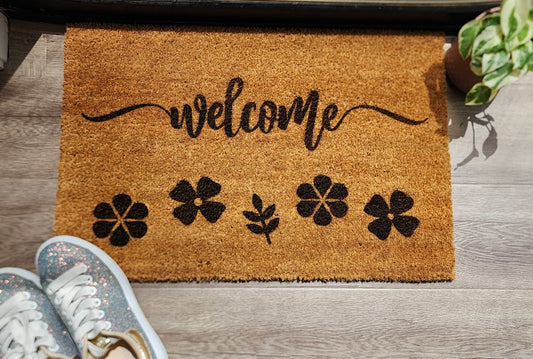 WELCOME CUSTOM DOORMAT WITH FLOWERS