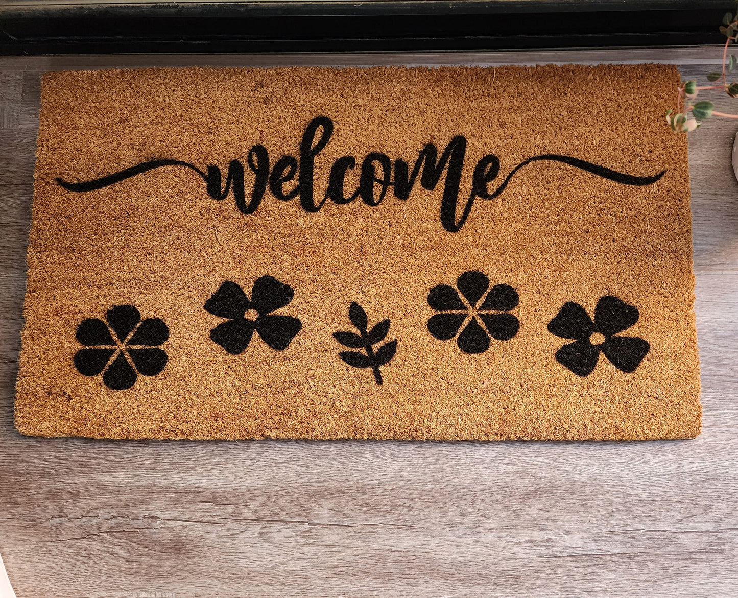 WELCOME CUSTOM DOORMAT WITH FLOWERS