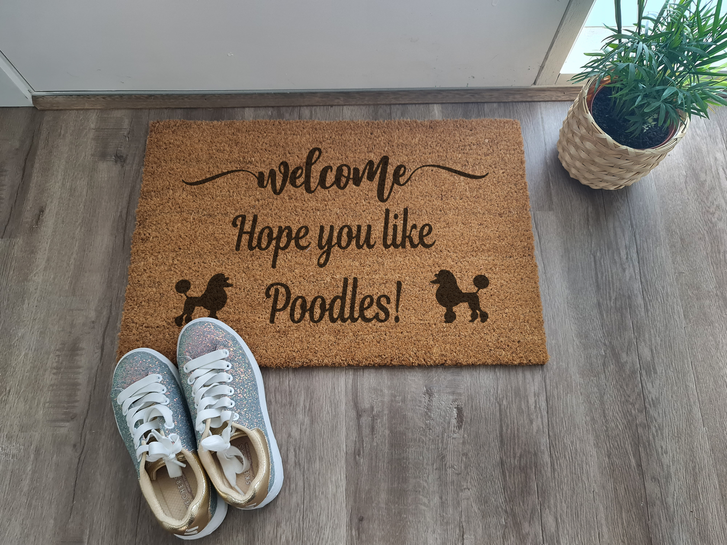 WELCOME HOPE YOU LIKE POODLES CUSTOM DOOR MAT