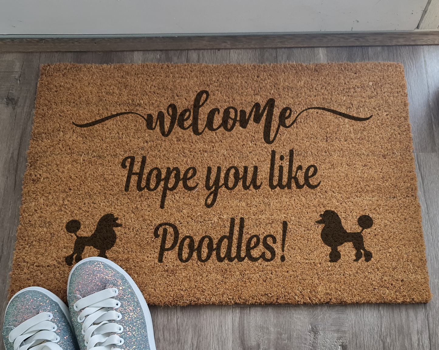 WELCOME HOPE YOU LIKE POODLES CUSTOM DOOR MAT
