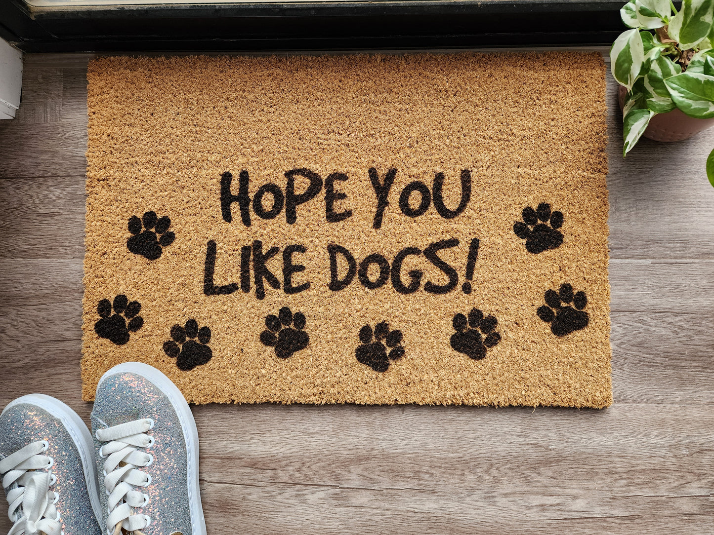 HOPE YOU LIKE DOGS PAW PRINTS FUN CUSTOM DOOR MAT