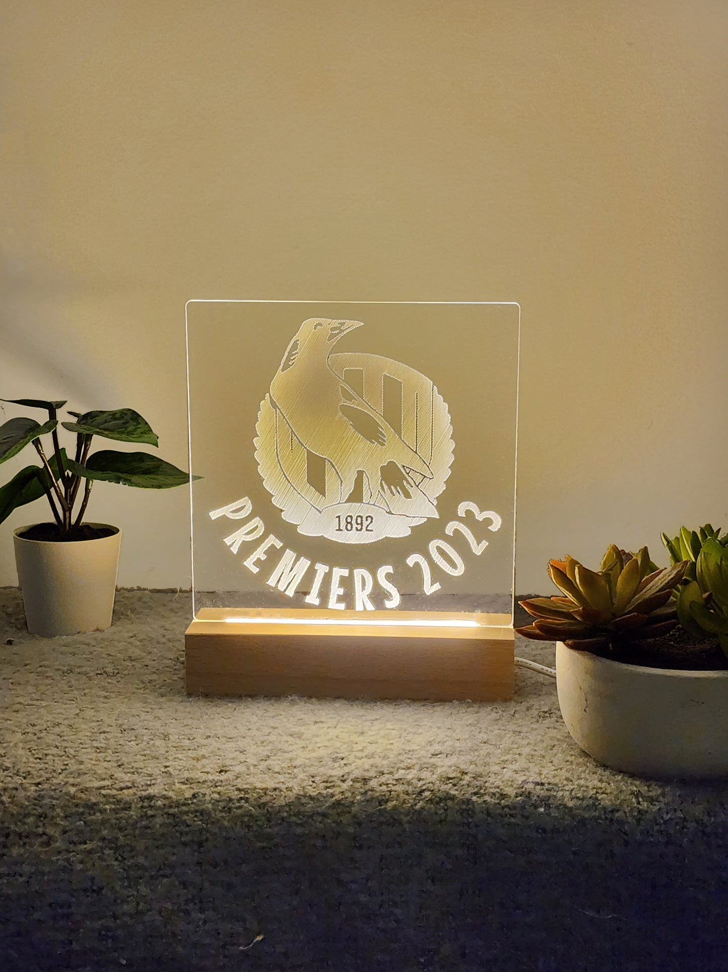 COLLINGWOOD MAGPIES PREMIERS 2023 NIGHT LIGHT WARM WHITE LED LAMP