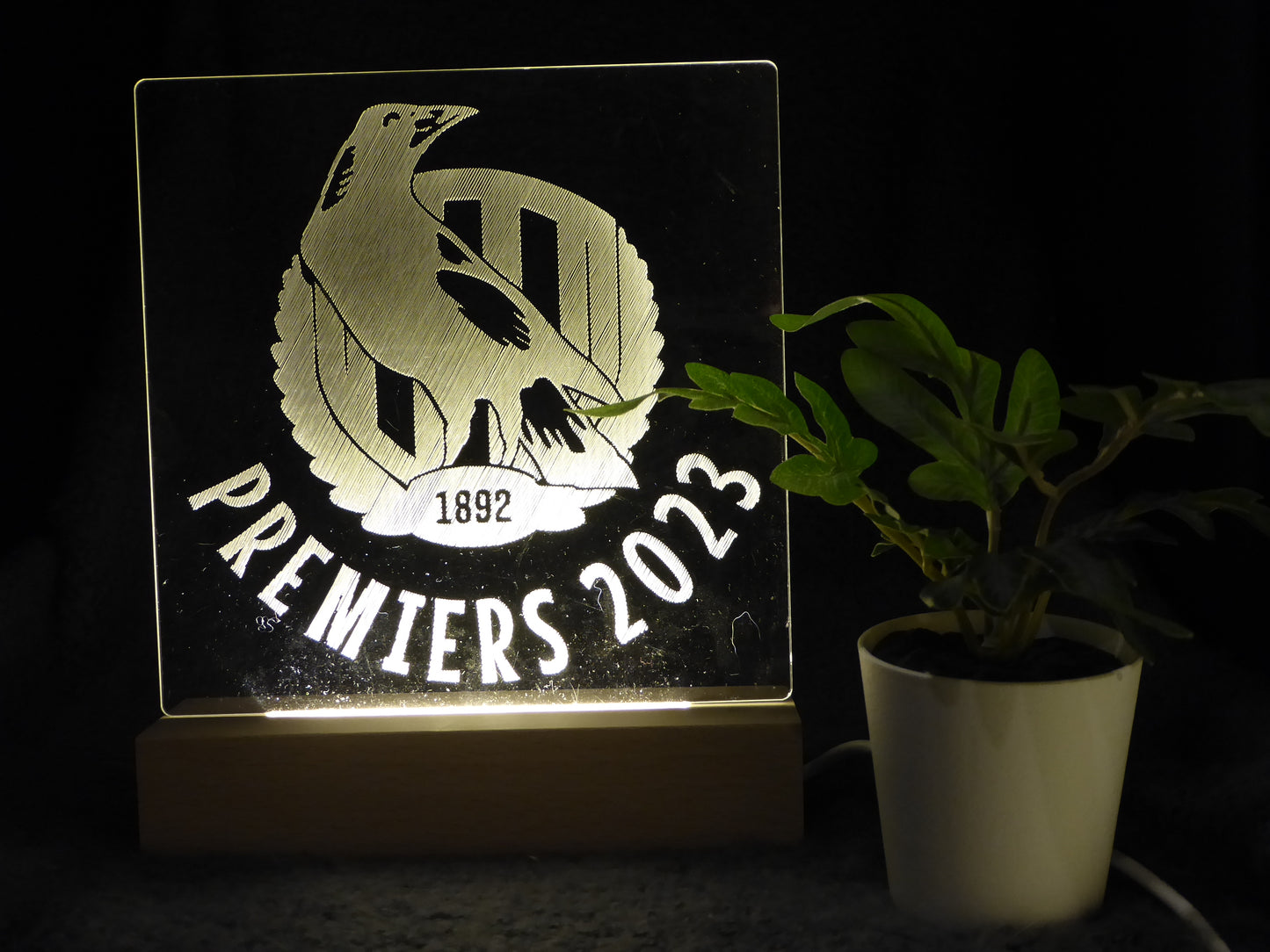 COLLINGWOOD MAGPIES PREMIERS 2023 NIGHT LIGHT WARM WHITE LED LAMP