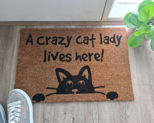 A CRAZY CAT LADY LIVES HERE CUSTOM DOOR MAT