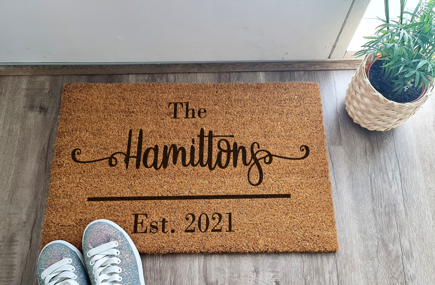 NAME PERSONALISED DOOR MAT WITH EST DATE