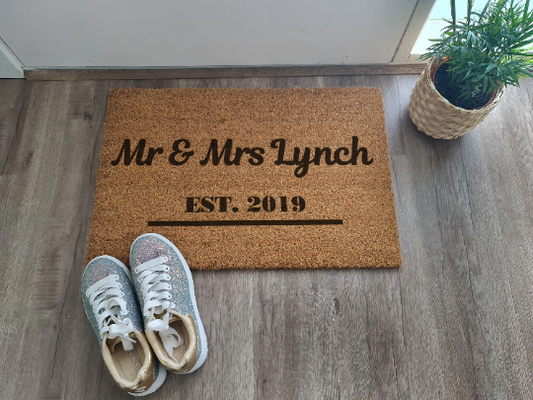 MR & MRS SURNAME PERSONALISED DOOR MAT WITH EST DATE