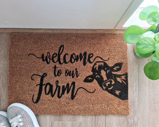 WELCOME TO OUR FARM FUN CUSTOM DOORMAT