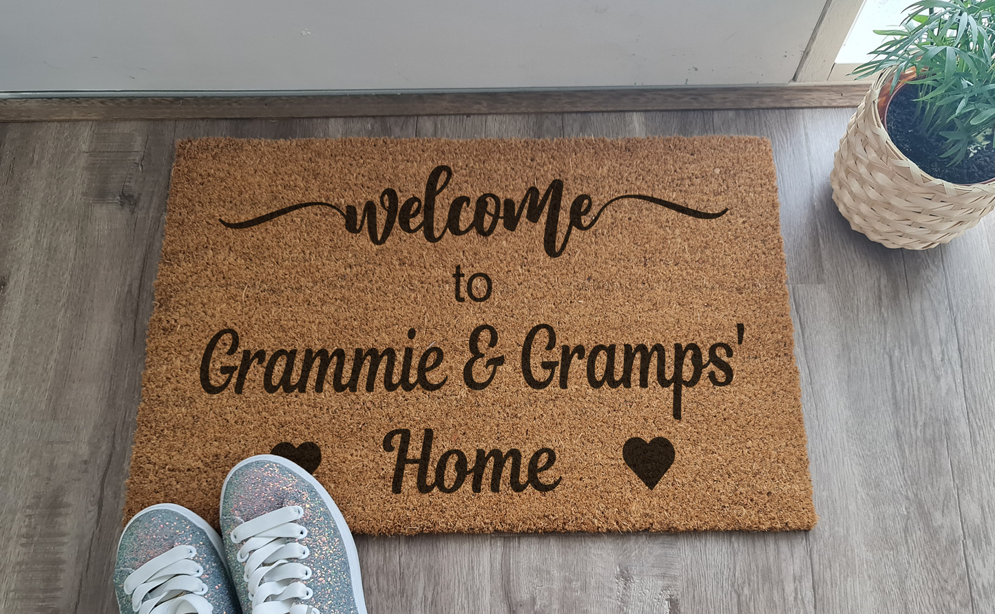 WELCOME TO GRANDPARENTS HOME PERSONALISED DOOR MAT
