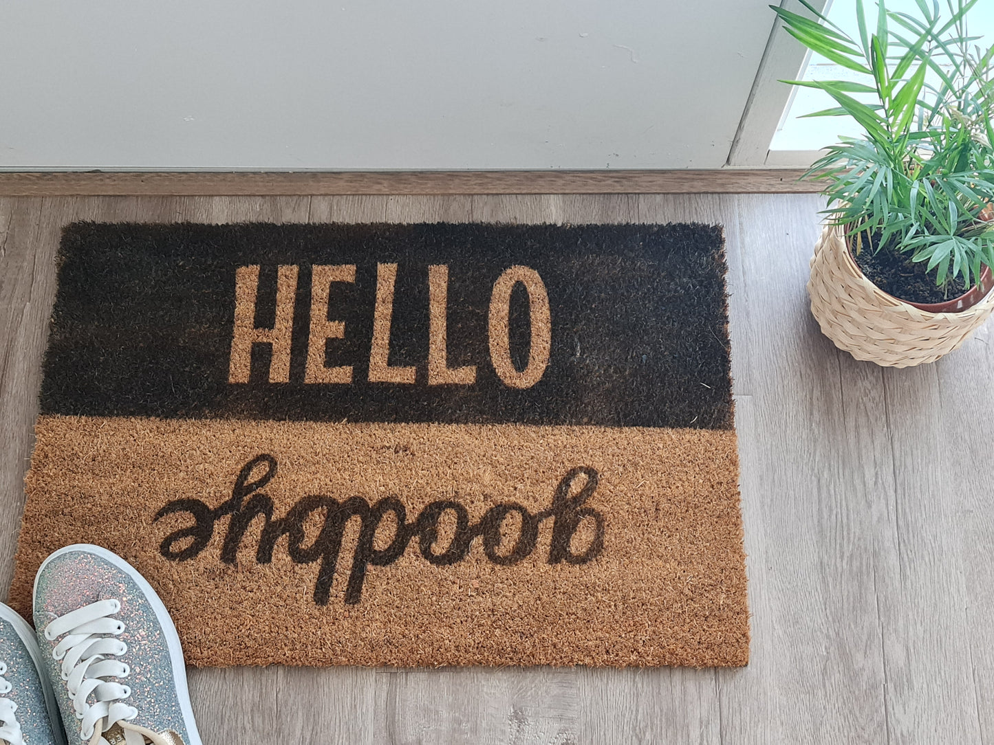HELLO GOODBYE FUN CUSTOM DOOR MAT