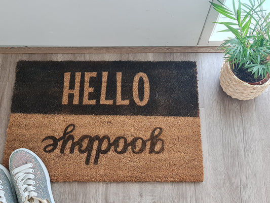 HELLO GOODBYE FUN CUSTOM DOOR MAT