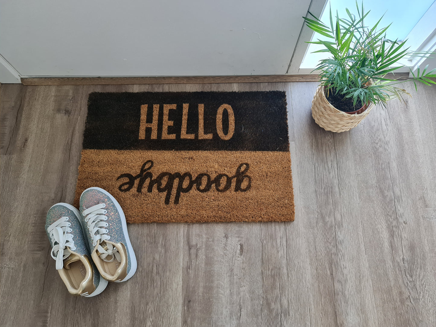 HELLO GOODBYE FUN CUSTOM DOOR MAT