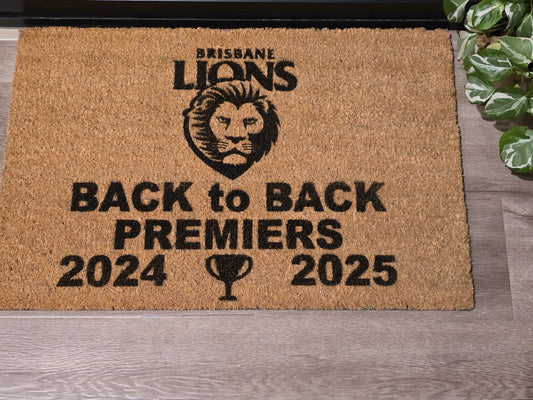 BRISBANE LIONS BACK TO BACK PREMIERS 2024 2025 CUSTOM DOOR MAT