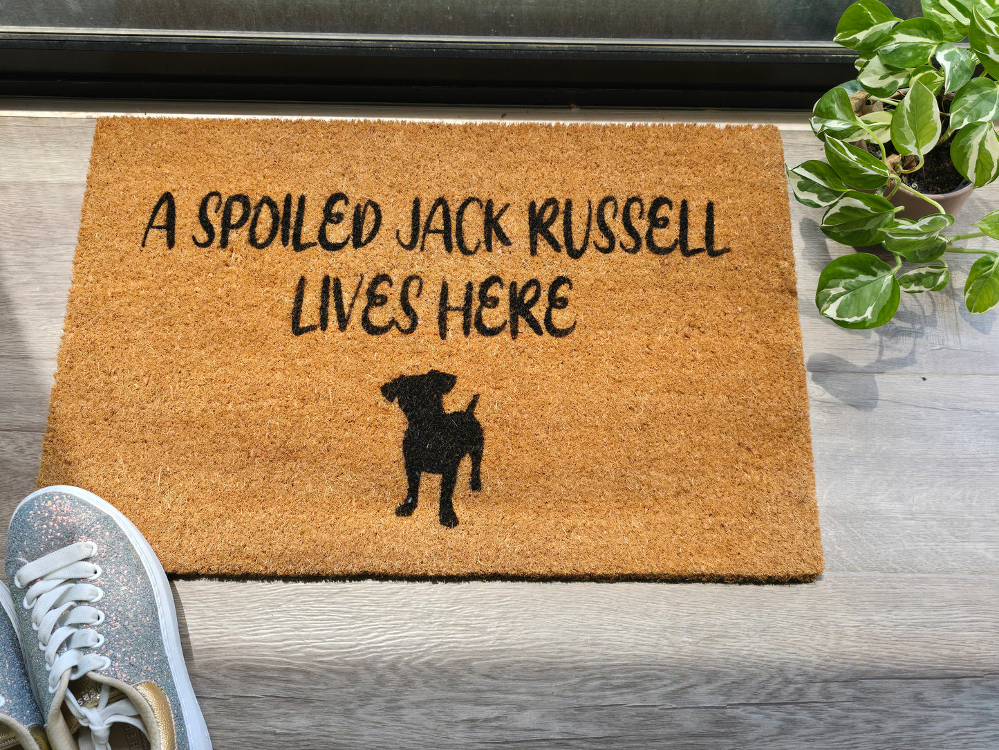 A Spoiled Jack Russell Lives Here Custom Doormat