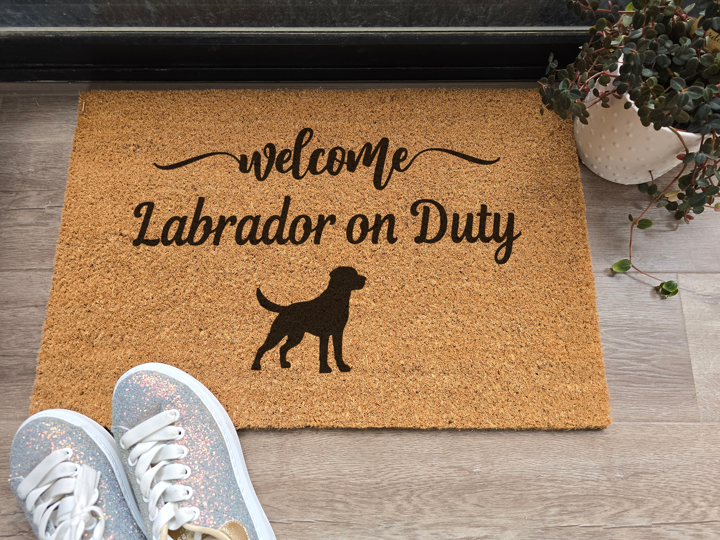 Welcome Labrador on Duty Custom Doormat