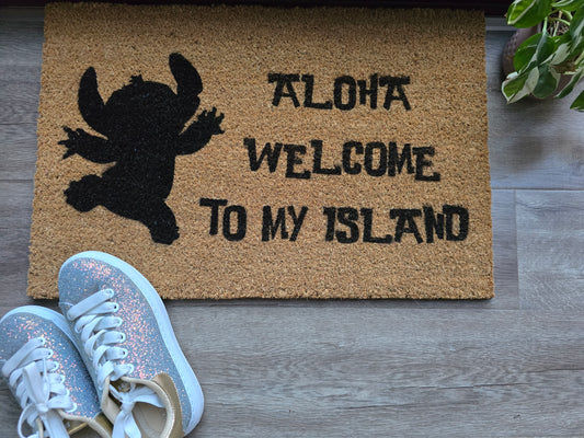 Aloha Welcome to My Island Lilo & Stitch Fun Custom Doormat