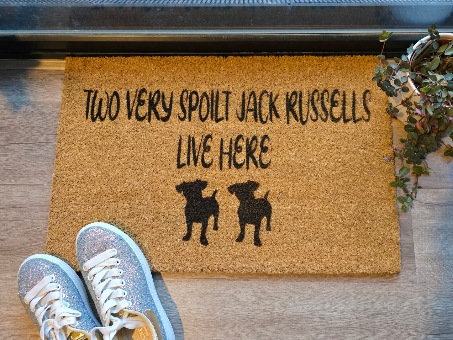 TWO VERY SPOILT JACK RUSSELLS LIVE HERE CUSTOM DOOR MAT