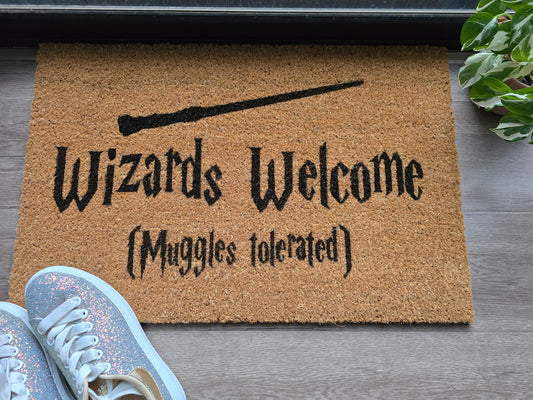 WIZARDS WELCOME MUGGLES TOLERATED CUSTOM DOORMAT
