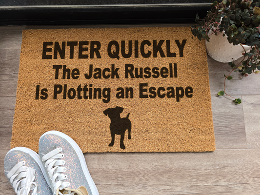 Enter Quickly The Jack Russell Is Plotting an Escape Custom Doormat