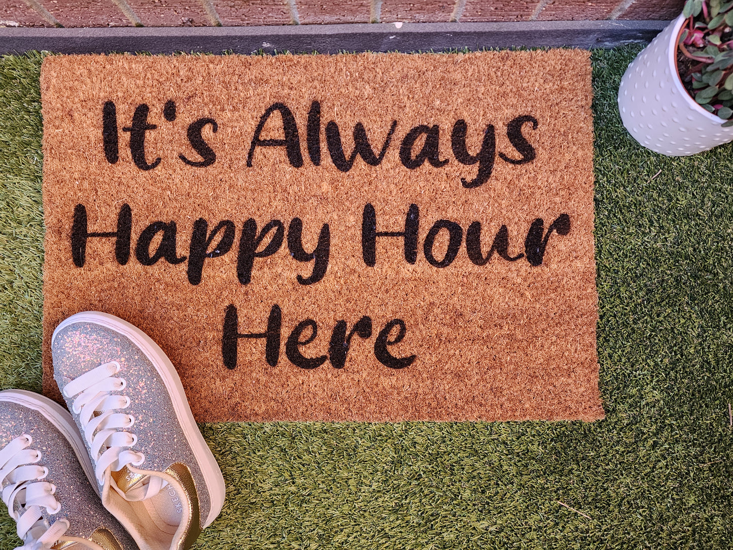 IT'S ALWAY HAPPY HOUR HERE CUSTOM DOORMAT
