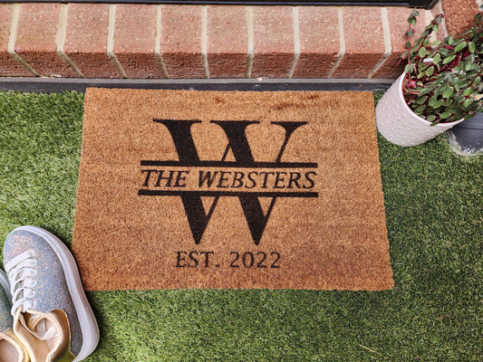 MONOGRAM INITIAL NAME PERSONALISED DOOR MAT WITH EST DATE