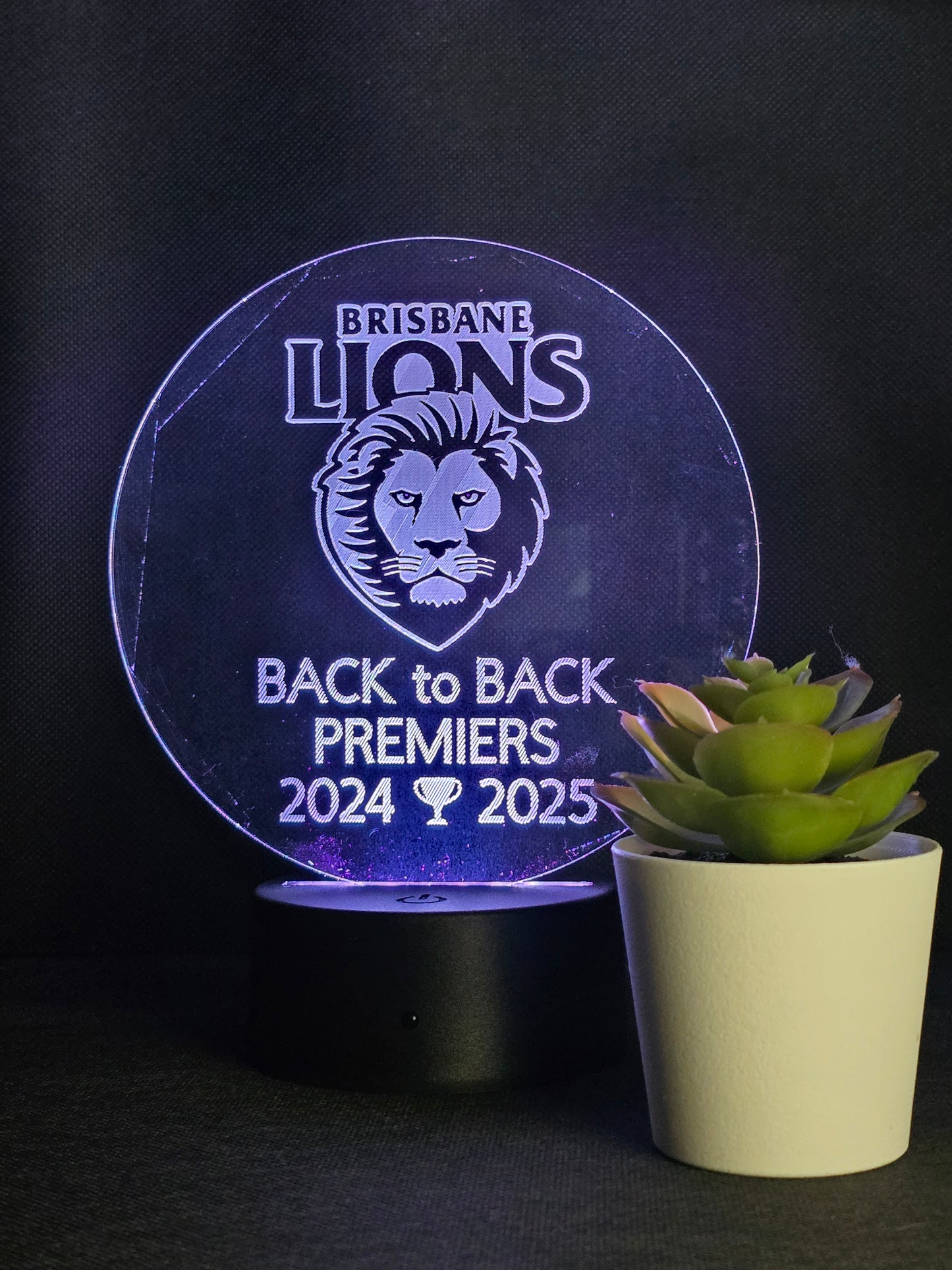 Brisbane Lions Back to Back Premiers 24 25 Night Light 8 Colours LED Lamp