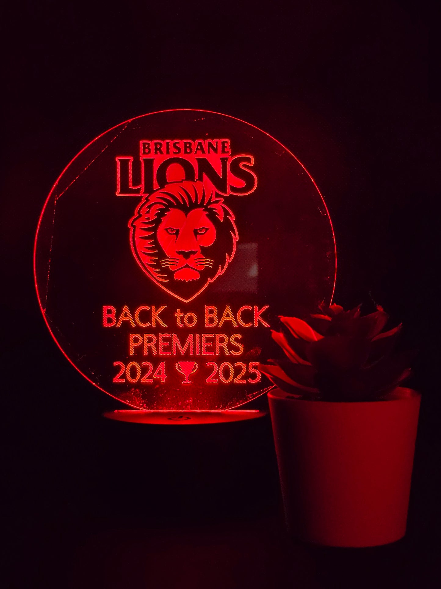 Brisbane Lions Back to Back Premiers 24 25 Night Light 8 Colours LED Lamp