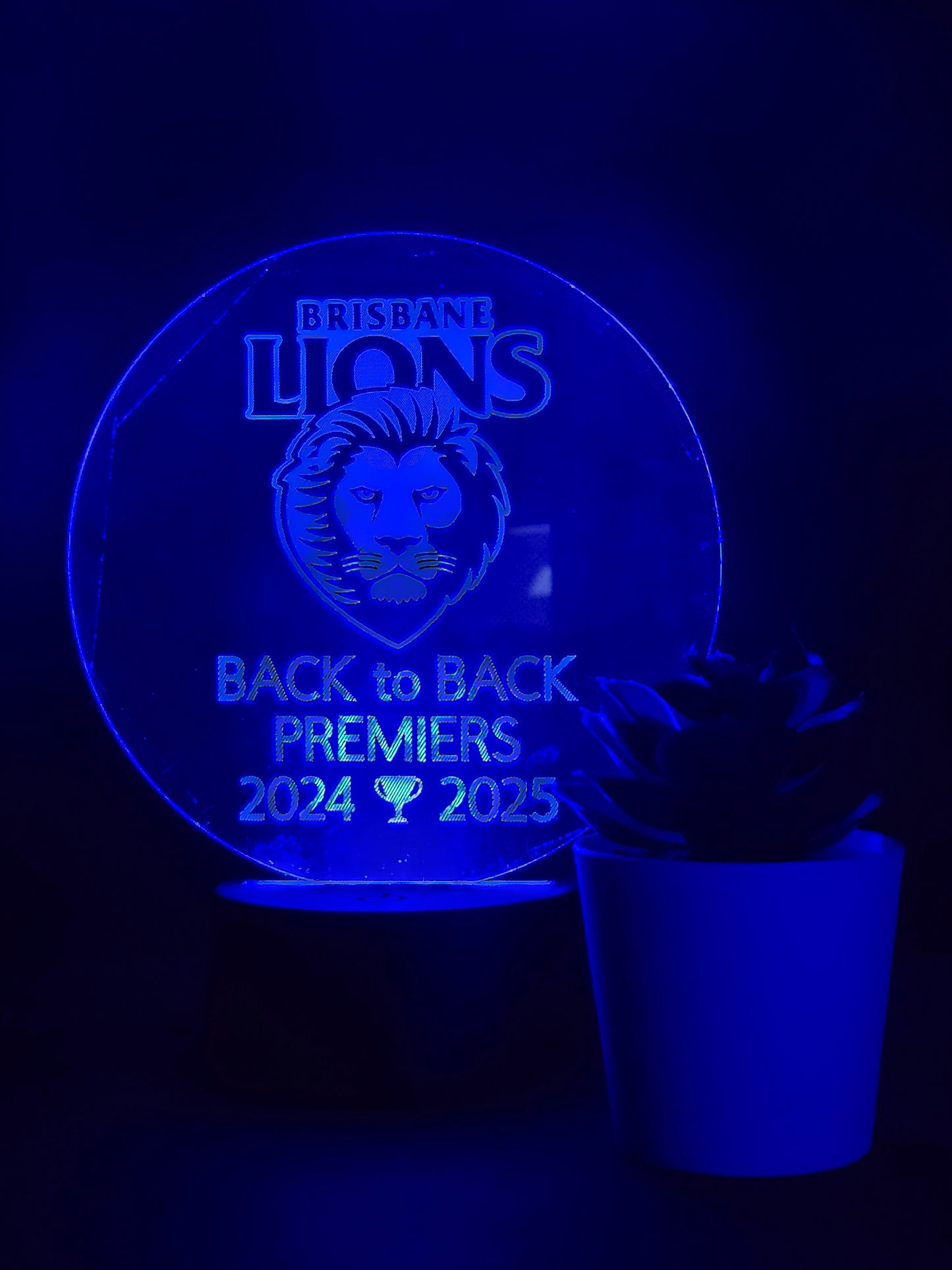 Brisbane Lions Back to Back Premiers 24 25 Night Light 8 Colours LED Lamp