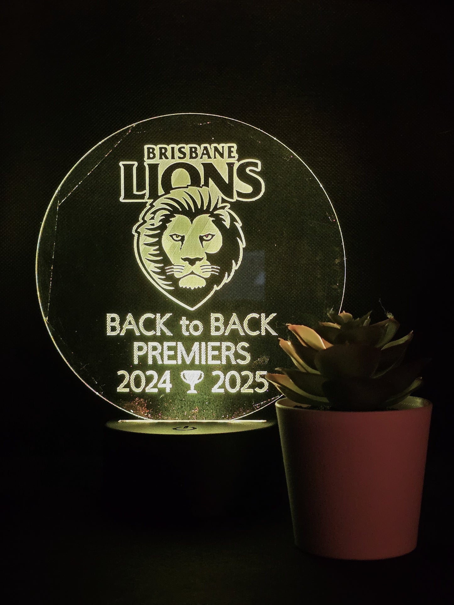 Brisbane Lions Back to Back Premiers 24 25 Night Light 8 Colours LED Lamp